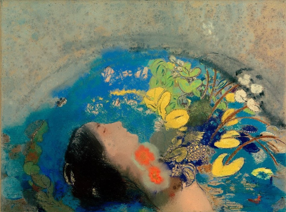 Odilon Redon, Ophelia (Frau,Kunst,Leiche,Selbstmord,Tod,Symbolismus,Wasserleiche,Französische Kunst,Geisteskrankheit,Schauspiel,Ertrinken)