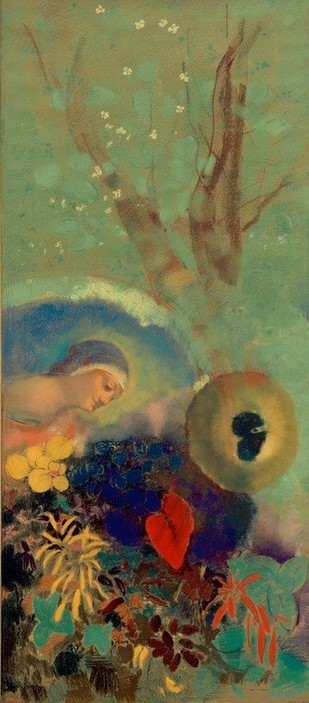 Odilon Redon, Hommage an Leonardo da Vinci (Christentum,Kunst,Landschaft,Religion,Symbolismus,Französische Kunst,Blume,Blüte,Bildzitat,Hommage)