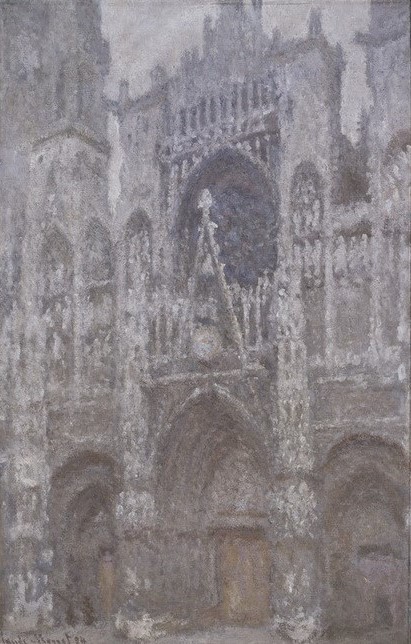 Claude Monet, La cathedrale de Rouen. Le portail, temps gris. Harmonie gris (Architektur,Geographie,Kunst,Meteorologie,Impressionismus,Portal,Architekturdarstellung,Französische Kunst,Jahrhundertwende,Topographie,Schlechtes Wetter,Kathedrale)
