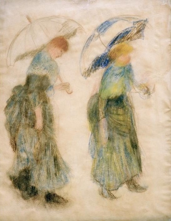 Pierre-Auguste Renoir, Mädchen mit Regenschirm (Frau,Mädchen,Maler (Künstler),Meteorologie,Regen,Wetter,Impressionismus,Regenschirm,Französische Kunst)