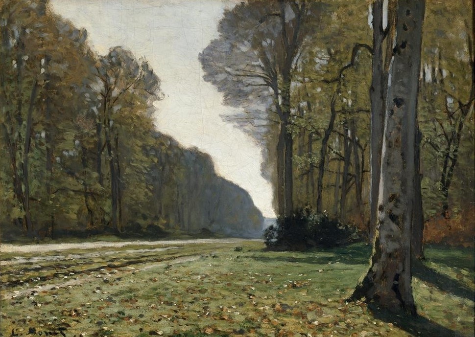 Claude Monet, Le Pavé de Chailly, forêt de Fontainebleau (dit autrefois à (Kunst,Landstrasse,Landschaft,Strasse (Allgemein),Wald,Laubwald,Impressionismus,Baum,Französische Kunst,Schneise)
