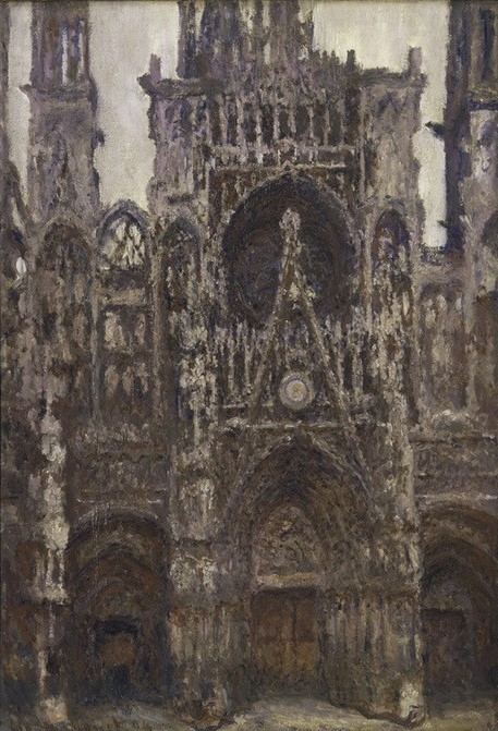 Claude Monet, La cathédrale de Rouen, le portail vue de face, harmonie brune (Architektur,Geographie,Impressionismus,Portal,Architekturdarstellung,Französische Kunst,Meteorologe,Jahrhundertwende,Topographie,Schlechtes Wetter,Kathedrale)