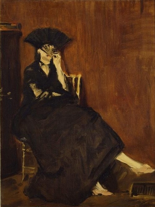 Edouard Manet, Berthe Morisot à l’éventail (Damenmode,Fächer,Frau,Künstlerin,Malerin,Portrait,Französische Kunst,Kleidung (Allgemein),Person)