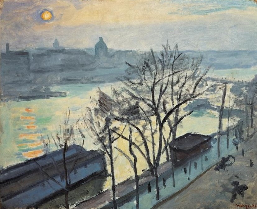 Albert Marquet, Sonne über Paris. Der Quai du Louvre (Geographie,Gewässer,Kunst,Sonne,Impressionismus,Fluss,Vedute,Französische Kunst,Ansicht,Uferstrasse,Stadtlandschaft,Topographie,Quai)