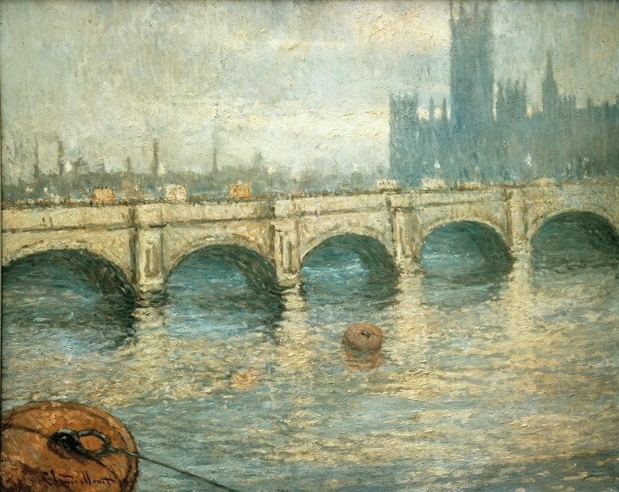 Claude Monet, Pont sur la Tamise (Architektur,Brücke,Impressionismus,Grossstadt,Fluss,Spiegelung,Französische Kunst,Jahrhundertwende)