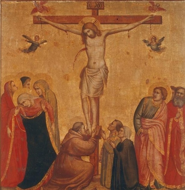 Giotto di Bondone, Kreuzigung Christi (Christentum,Engel,Ohnmacht,Religion,Gotik,Neues Testament,Bibel,Kreuzigung,Stifterbildnis,Italienische Kunst,Passion Christi,Blut Christi)