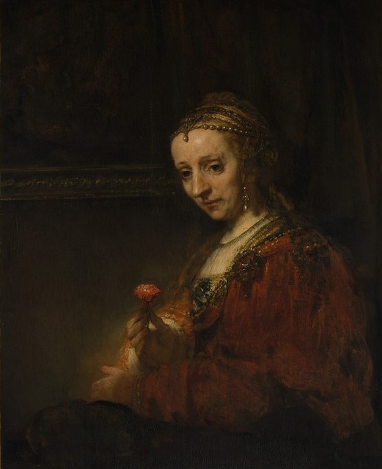 Rembrandt Harmenszoon van Rijn, Frau mit einer Nelke (Frau,Perle,Portrait,Nelke)