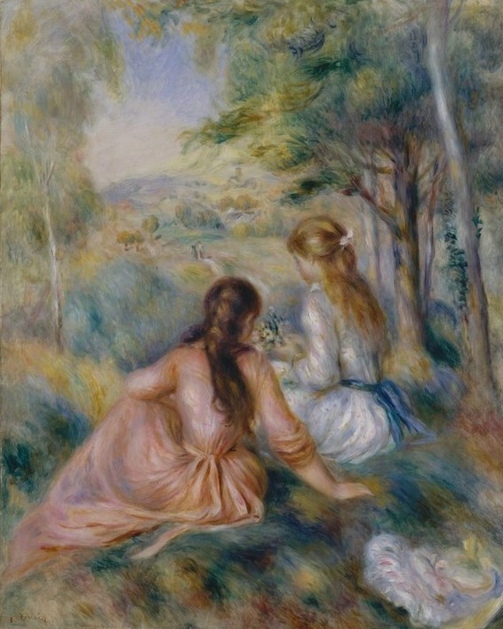 Pierre-Auguste Renoir, Auf der Wiese (Mädchen,Sommer,Baum,Wiese,Blume)