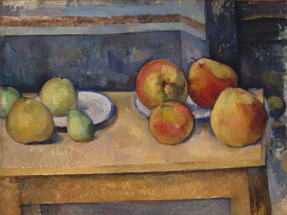 Paul Cézanne, Stillleben mit Äpfeln und Birnen (Apfel,Obst,Tisch,Stillleben,Teller,Birne)