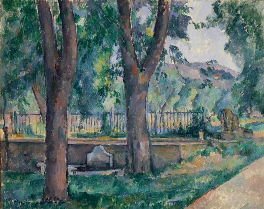 Paul Cézanne, Der Pool im Jas de Bouffan (Zaun,Baum)