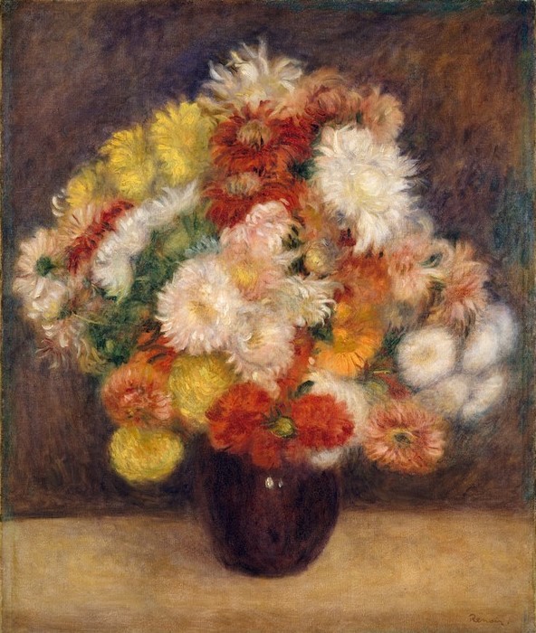 Pierre-Auguste Renoir, Blumenstrauß aus Chrysanthemen (Chrysanthemum,Vase,Blume)