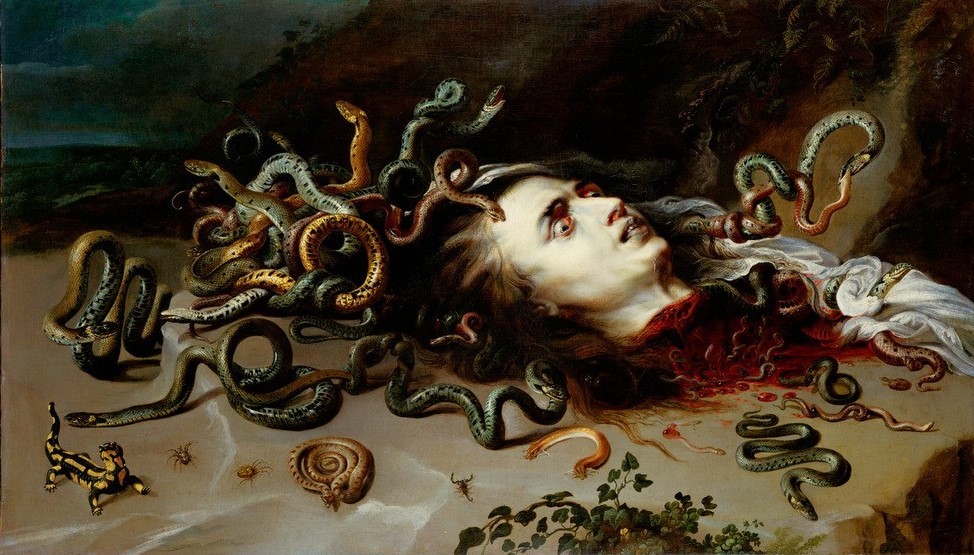 Peter Paul Rubens, Das Haupt der Medusa (Enthaupten,Flämische Kunst,Mythologie,Schlange,Tod,Barock,Angst,Fabelwesen,Insekt,Ungeheuer,Niederländische Kunst,Tier,Sägen,Gefühl (Stimmung),Griechisch-Römische Mythologie,Frisur)