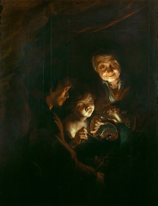 Peter Paul Rubens, Die Alte mit dem Kohlebecken (Feuer,Flämische Kunst,Heizung,Kind,Kohle,Liebe,Mythologie,Volkskunde,Barock,Allegorie,Satyr,Jüngling,Helldunkel,Niederländische Kunst,Physiognomik,Pusten,Jugend Und Alter,Kohlebecken,Hände Wärmen,Wärmen,Alte Frau,Personifizierung,Gesichtsform,Griechisch-R)