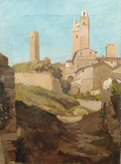 Elihu Vedder, San Gimignano  (Städte, Toskana, Italien, Geschlechterturm, Landschaft, Klassische Moderne, Wunschgröße, Treppenhaus, Wohnzimmer)