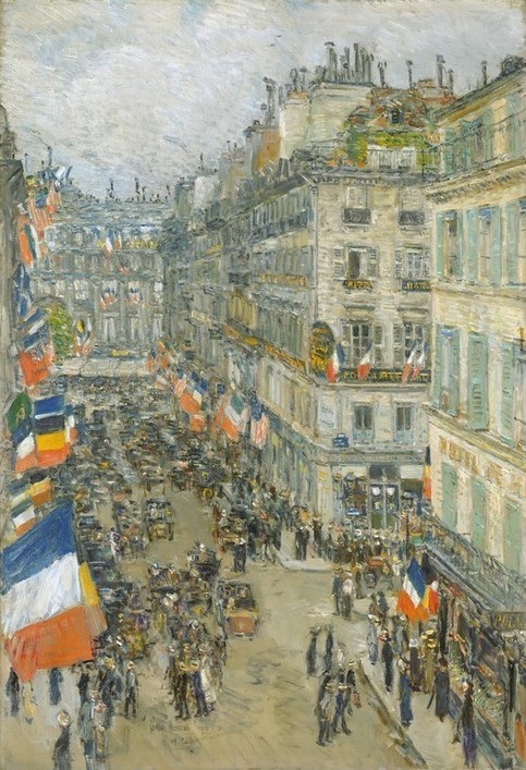 Frederick Childe Hassam, Vierzehnter Juli, Rue Daunou, 1910 (Flagge,Strassenszene,Feiertag,14. Juli)
