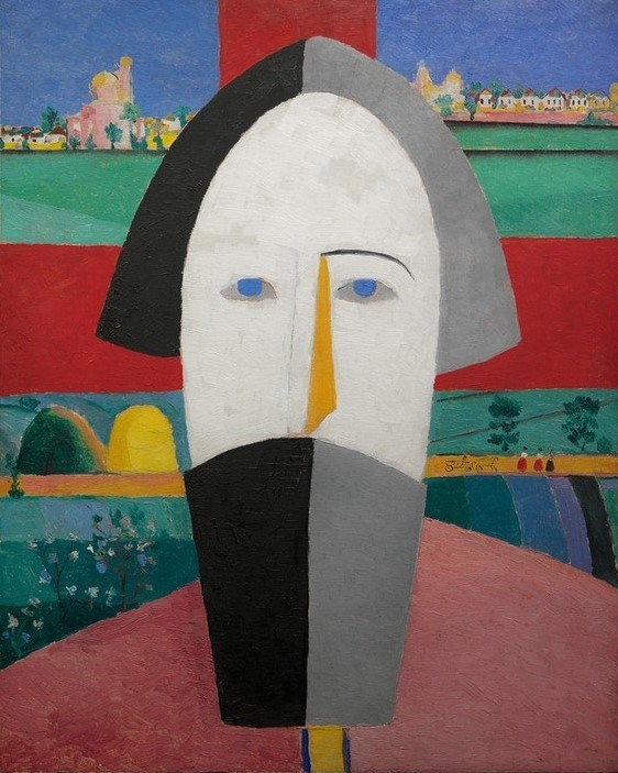 Kasimir Malewitsch, Kopf eines Bauern (mit rotem Kreuz) (Bauer (Landwirt),Mann,Mensch,Volkskunde,Portrait,Suprematismus,Ukrainische Kunst,Land Und Leute)