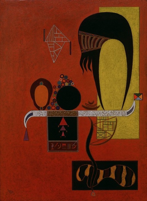 Wassily Kandinsky, Simplicité (Bauhaus,Geometrie,Kunst,Expressionismus,Geometrisch,Der Blaue Reiter,Abstrakte Kunst,Russische Kunst,Kreis,Dreieck,Braun,Abstraktion,Neue Kuenstlervereinigung Muenchen,Viereck,Rechteck,Form,Rotbraun,Signatur,Farbe)