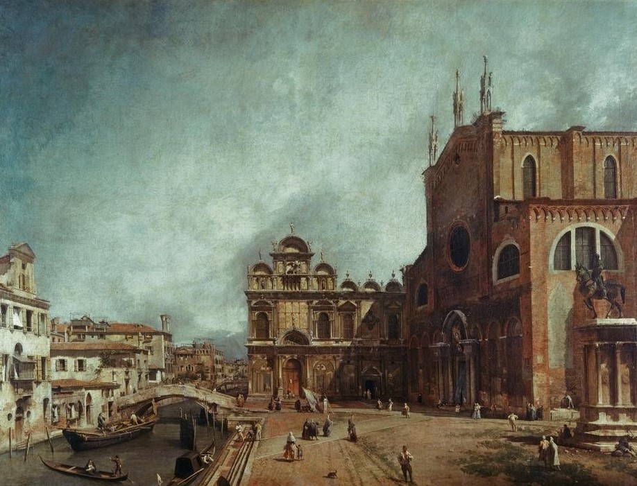 Giovanni Antonio Canaletto, Der Platz vor Santi Giovanni e Paolo in Venedig mit der Scu (Venedig, Städte, Italien, Paläste, Krankenhaus, Architektur, Barock, Vedute, Klassiker, Wunschgröße, Wohnzimmer)
