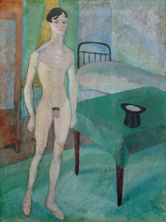 Ivan Lönnberg, Ivan Lönnberg (Bett,Herrenhut,Künstler,Kunst,Maler (Künstler),Mann,Möbel,Schrank,Wohnung,Zylinder (Hut),Hut,Selbstbildnis,Akt,Tisch,Portrait,Tischtuch,Interieur,Schwedische Kunst,Nacktheit,Innenansicht,Metallbett,Jungverstorbene,Skandinavische Kunst,Blick Aus Dem Bild,G)