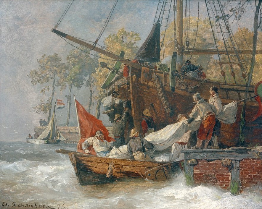 Andreas Achenbach, Hafeneinfahrt bei stürmischer See  (Mensch und Gesellschaft