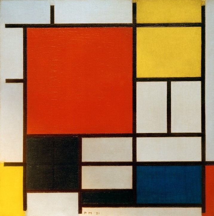 Piet Mondrian, Komposition mit großer roter Fläche, (Geometrie,Kunst,Abstrakte Kunst,Niederländische Kunst,De Stijl,Rechteck,Quadrat,Neo-Plastizismus,Farbe)