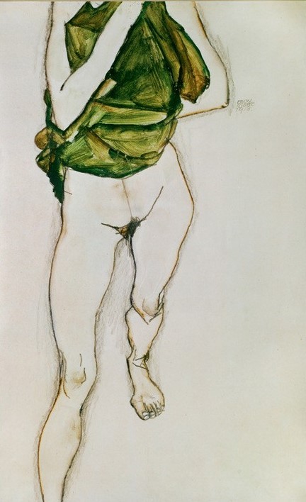 Egon Schiele, Schreitender Torso in grünem Hemd (Jugendstil,Akt)