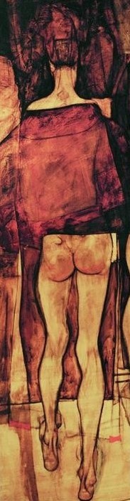 Egon Schiele, Weiblicher Rückenakt mit Schultertuch (Jugendstil,Akt)
