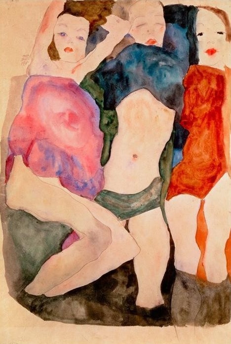 Egon Schiele, Drei Mädchen (Jugendstil,Akt)