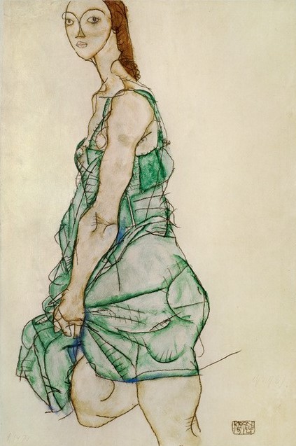 Egon Schiele, Stehende Frau in gruenem Hemd (Jugendstil)