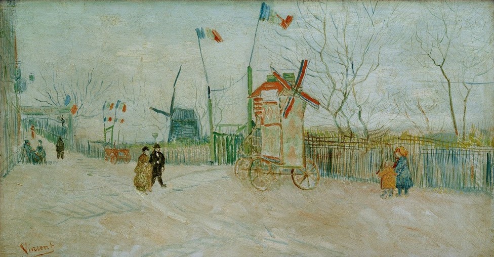 Vincent van Gogh, Impasse des deux frères (Dorf, Straße, Sackgasse der zwei Brüder, Straßenszene, Windmühle, Fussgänger,  Klassische Moderne, Impressionismus, Wohnzimmer, Treppenhaus, Wunschgröße, bunt)