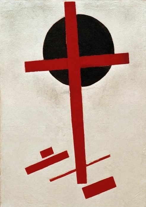 Kasimir Malewitsch, Rotes Kreuz auf schwarzem Kreis (Geometrie,Kreuz,Sowjetische Kunst,Abstrakte Kunst,Russische Kunst,Kreis,Suprematismus,Ukrainische Kunst,Schwarz,Rot)