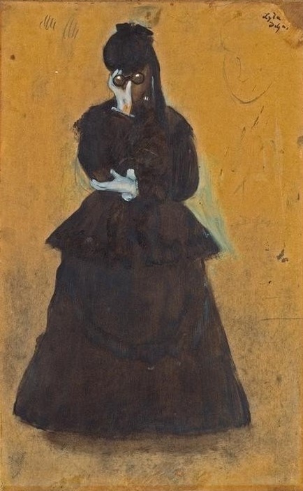 Edgar Degas, Lyda (Femme à la lorgnette) (Damenmode,Frau,Kunst,Mensch,Mode,Impressionismus,Fernglas,Portrait,Französische Kunst,Pferderennen,Ganzfigurig,Zuschauerin)