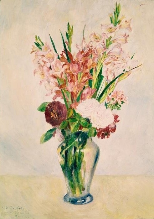 Pierre-Auguste Renoir, Glaïeuls (Kunst,Impressionismus,Stillleben,Blumenstrauss,Vase,Französische Kunst,Blume,Glasvase,Gladiole)