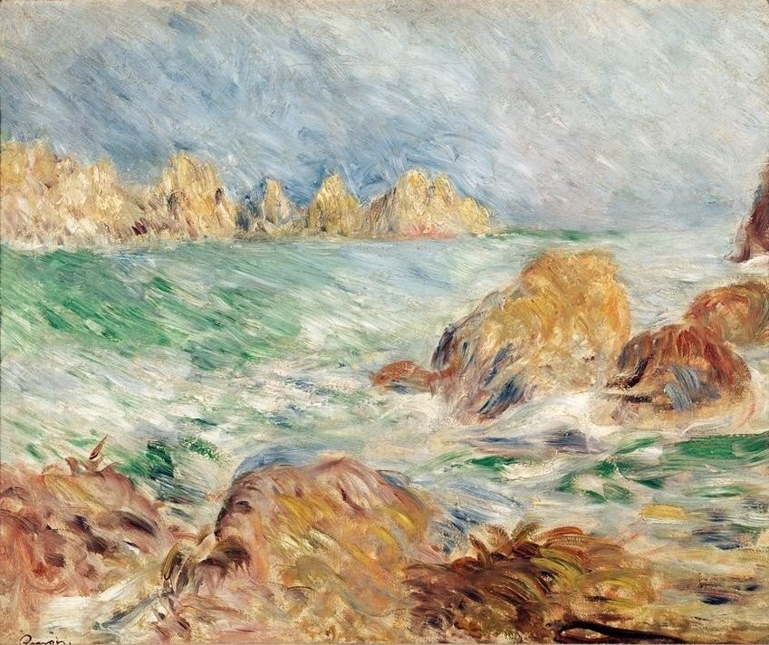 Pierre-Auguste Renoir, Marine. Guernesey (Insel,Küste,Kunst,Landschaft,Mädchen,Meer,Impressionismus,Marinemalerei,Felsen,Französische Kunst)