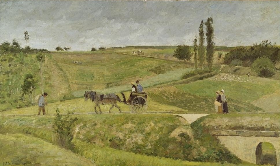 Camille Pissarro, Route d’Ennery près Pontoise (Kunst,Landstrasse,Landschaft,Pferdewagen,Strasse (Allgemein),Impressionismus,Französische Kunst,Karren)