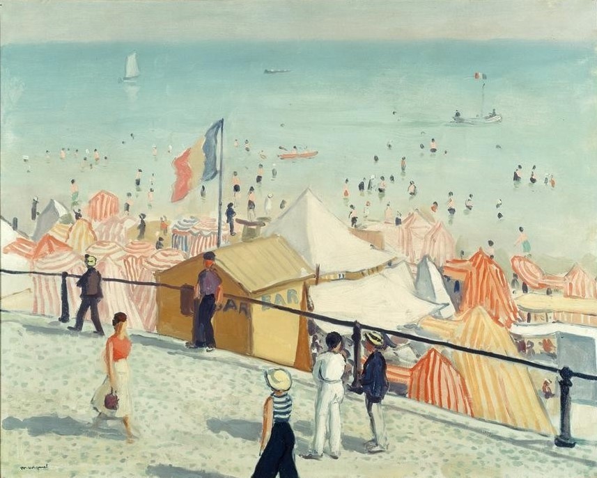 Albert Marquet, Été, plages des Sables d’Olonne (Kunst,Freizeit,Seebad,Strand,Strandpromenade,Zelt,Meer,Sommerurlaub,Reise,Französische Kunst,Trikolore,Fahne)