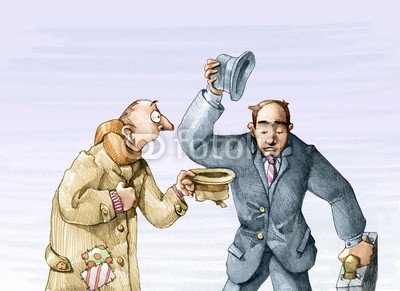 nuvolanevicata, careless (armut, anerkennen, empathy, mann, nächstenliebe, gleichgültigkeit, rasch, fehler, egoismus, unterschied, abbildung, konzept, charakter, cartoons, chapea)