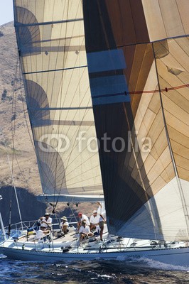 biker3, View of a group of sailors working on sailboat (70s, 30s, 20s, 50s, outdoors, tage, working, erholung, wettbewerb, segelboot, abenteuer, yacht, wassersport, crew, sailing, matrosen, wasserfahrzeuge, gruppe, leute, person, mann, mann, männlich, ozean, meer, küstenlinie, schulung, spinnaker, sitzen)