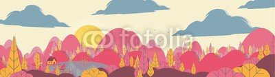 inbevel, Paper-cut Style Applique Panorama Forest with Lake and Small House - Vector Illustration. (hintergrund, cartoons, wolken, konzept, schnitt, deko, dekoration, entwerfen, welt, ökologie, elemente, umwelt, gestalten, flach, blume, wald, grafik, gras, grün, begrüssung, icon, abbildung, landschaft, licht, wiese, berg, natur, verziert, page, papie)