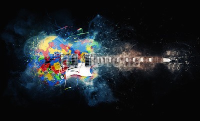 Dimitrius, Colorful psychedelic rock guitar - grunge illustration (gitarre, musik, electric, schnur, instrumente, fels, isoliert, weiß, musikalisch, holz, schwarz, ausstattung, klingen, genick, konzert, spiel, blues, metall, musiker, jahrgang, modern, stage, jazz, close-up, elektronisch, knochenbruch, effekt, band, bas)
