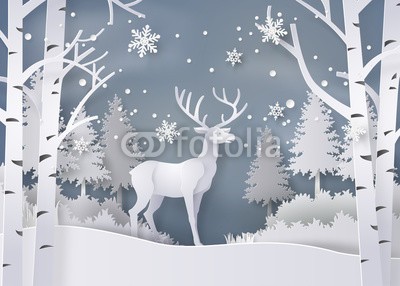 kengmerry, Deer in forest with snow. (tier, jahreszeitlich, schnee, verschneit, winterlich, rentier, hirsch, spaß, begrüssung, weihnachten, kreativ, abbildung, dekorativ, trendy, posters, spot, wald, winter, säugetier, weihnachten, horn, gehörnt, fröhlich, natürlich, schneeflocke, natu)