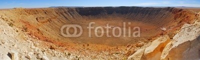 David Smith, Meteor Crater in Winslow Arizona (arizona, anstehendes gestein, schlucht, krater, oden, fahnenstange, aufprall, meteor, meteorit, nord, plain, felge, fels, sand, raum, states, umgebung, vereinigt, geologie, large, groß, bohrung, natur, alt, landschaft, horizontale, panorama, panoramisc)