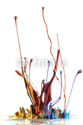 Leigh Prather, Colorful paint splashing isolated on white (malen, bunt, bunt, strömend, acryl, blau, fallen lassen, flüssig, flüssigkeit, durcheinander, regenbogen, platsch, spritzer, sprühend, farbe, abstrakt, kunst, kunstvoll, hell, farbe, farbe, gestalten, kreativität, tropfen, entladen, färben, fließe)
