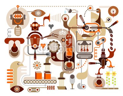 dan8, Coffee Factory - abstract vector illustration (kaffee, restaurant, kaffeehaus, vektor, icon, fabrik, blume, abstrakt, abbildung, braun, packung, orange, fabrikation, kaffeemaschine, computer, kaffeebecher, kaffeemaschine, roboter, spassig, spaß, freude, lächelnd, lächeln, kaffeehaus, kaffeehau)