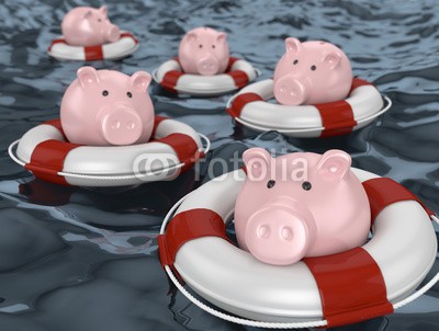 fotomek, rettung der Ersparnisse (3d, rettung, sparbüchse, rettungsring, inflation, untergehen, verlieren, krise, debt, geld, finanzen, finanzkrise, depression, industrie, untergang, katastrophe, zinsen, konkurs, konzept, strategie, hilfe, gefahr, business, bankrott, überschwemmunge)