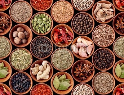 andriigorulko, Seamless texture with spices and herbs over black (nahtlos, textur, hintergrund, gewürz, würze, essen, kraut, sortiment, different, piment, gewürznelke, kardamom, koriander, pfeffer, pfefferkörner, kümmel, fenchel, rosmarin, senf, berberitze, dill, chilies, ingwer, anis, muskatnuß, knoblauch, krei)