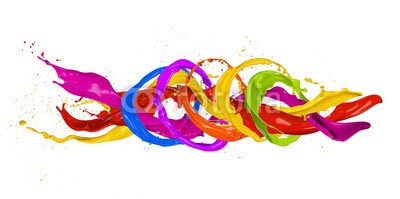 Jag_cz, Colored splashes isolated on white background (farbe, bunt, platsch, abstrakt, weiß, fließen, close-up, zusammenlegung, malen, 3d, grün, isoliert, nass, strömend, flüssig, flüssigkeit, backgrounds, rot, trinken, welle, gelb, tinte, studio, flecken, blumenstrauss, bürste, licht, tropfen, glat)