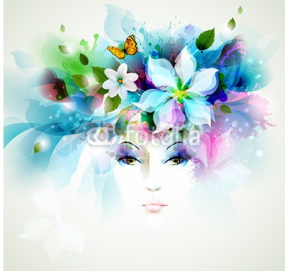 artant, Beautiful fashion women face (mädchen, wasserfarben, gestalten, floral, fantasy, frau, artwork, schönheit, schöner, backgrounds, schmetterling, abstrakt, abstraktion, entwerfen, dekoration, frühling, ornament, leere, konzept, vektor, leaf, frisur, kopf, vorlage, kleckse, somme)