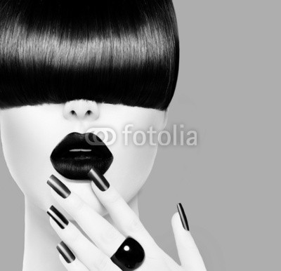 Subbotina Anna, High Fashion Black and White Model Girl Portrait (gestalten, schönheit, mädchen, brünett, schwarz, fringe, haare, frisur, lippen, makeup, makeup, maniküre, perfect, nageln, gerade, mode, frau, schöner, gelandet, pflege, kreativ, schnitt, dunkel, entwerfen, gesicht, glamour, glaenzen, hochglan)