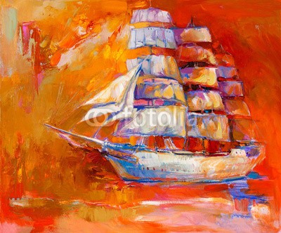Boyan Dimitrov, Ship in ocean (abstrakt, acryl, kunst, künstler, kunstvoll, artwork, kulisse, backgrounds, strand, blau, boot, hell, bürste, canvas, farbe, bunt, sätze, kreativität, dekoration, entwerfen, zeichnung, grün, hafen, abbildung, abbild, impressionismus, landschaft, moder)